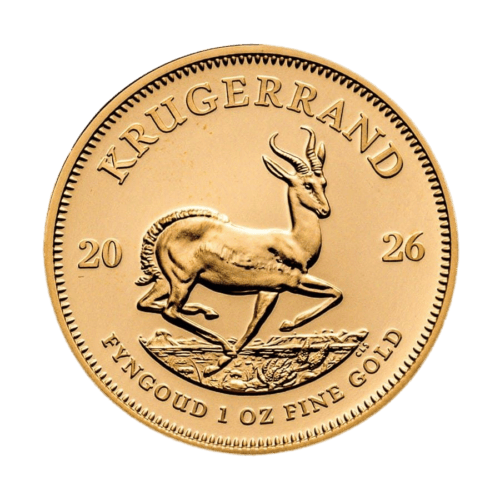 South African 1 oz Gold Krugerrand Coin BU 2026 with Springbok design.