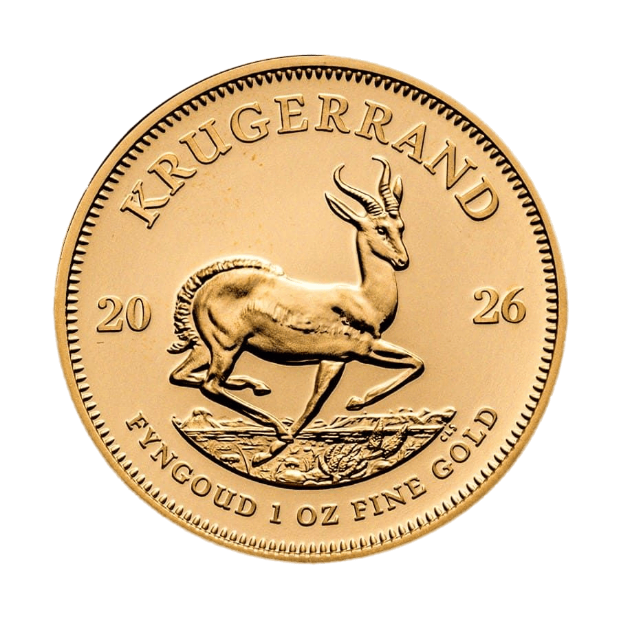 South African 1 oz Gold Krugerrand Coin BU 2026 with Springbok design.