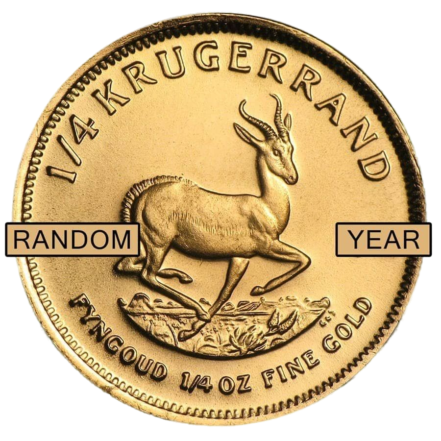 South African 1/4oz Gold Krugerrand coin with random year, BU condition, showcasing fine gold crafts.